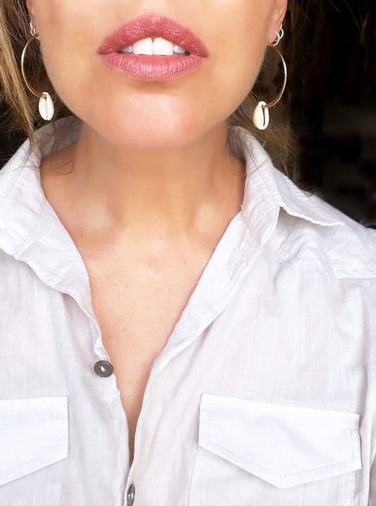 Hoop Earrings Cowrie Shell Hoops Seashell Charm Earrings Beach Style Cowry Shells