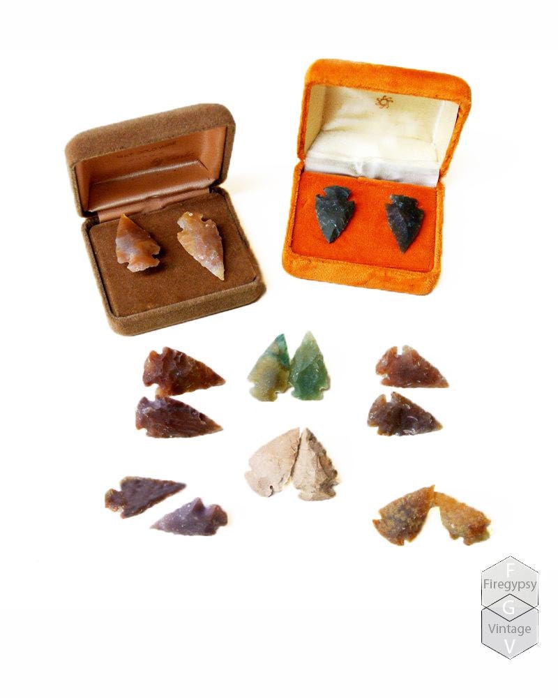 Arrowhead Earrings Native Tribal Spearhead Arrow Gold Flint Stone Studs