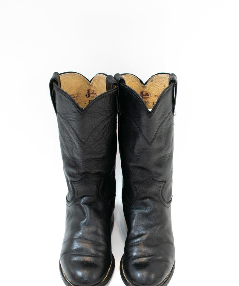 Black Cowboy Boots Sz 9.5 JUSTIN Western Rocker Leather Boots Womens Size 9.5