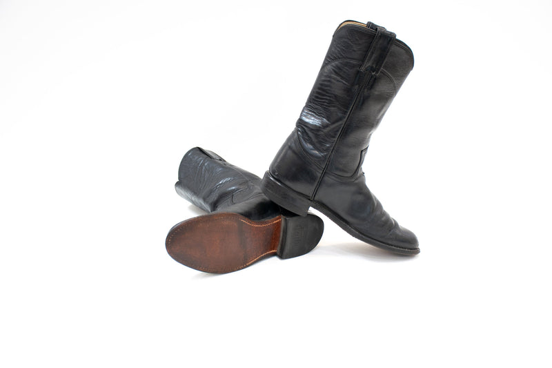 Black Cowboy Boots Sz 9.5 JUSTIN Western Rocker Leather Boots Womens Size 9.5