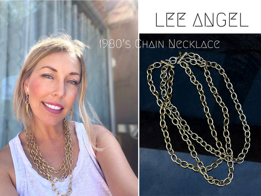 Lee Angel Golden Chain Necklace 3 Strand 90s designer Vintage Necklace