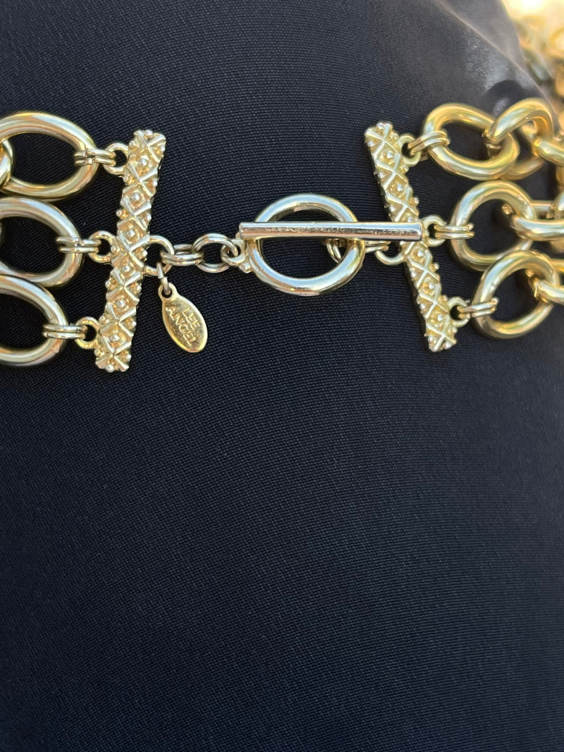 Lee Angel Golden Chain Necklace 3 Strand 90s designer Vintage Necklace