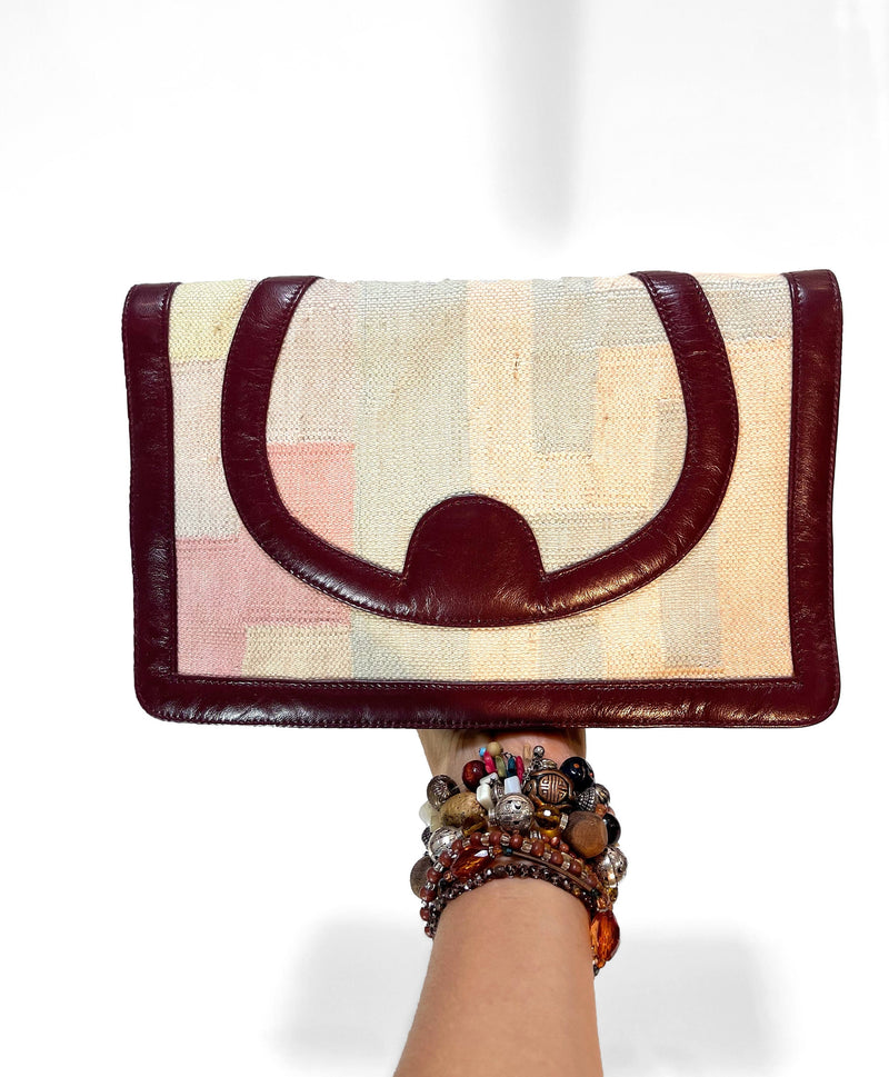 Vintage KILIM Clutch Convertible Shoulder bag Bag Woven Purse 1970s Turkish Carpet Bag