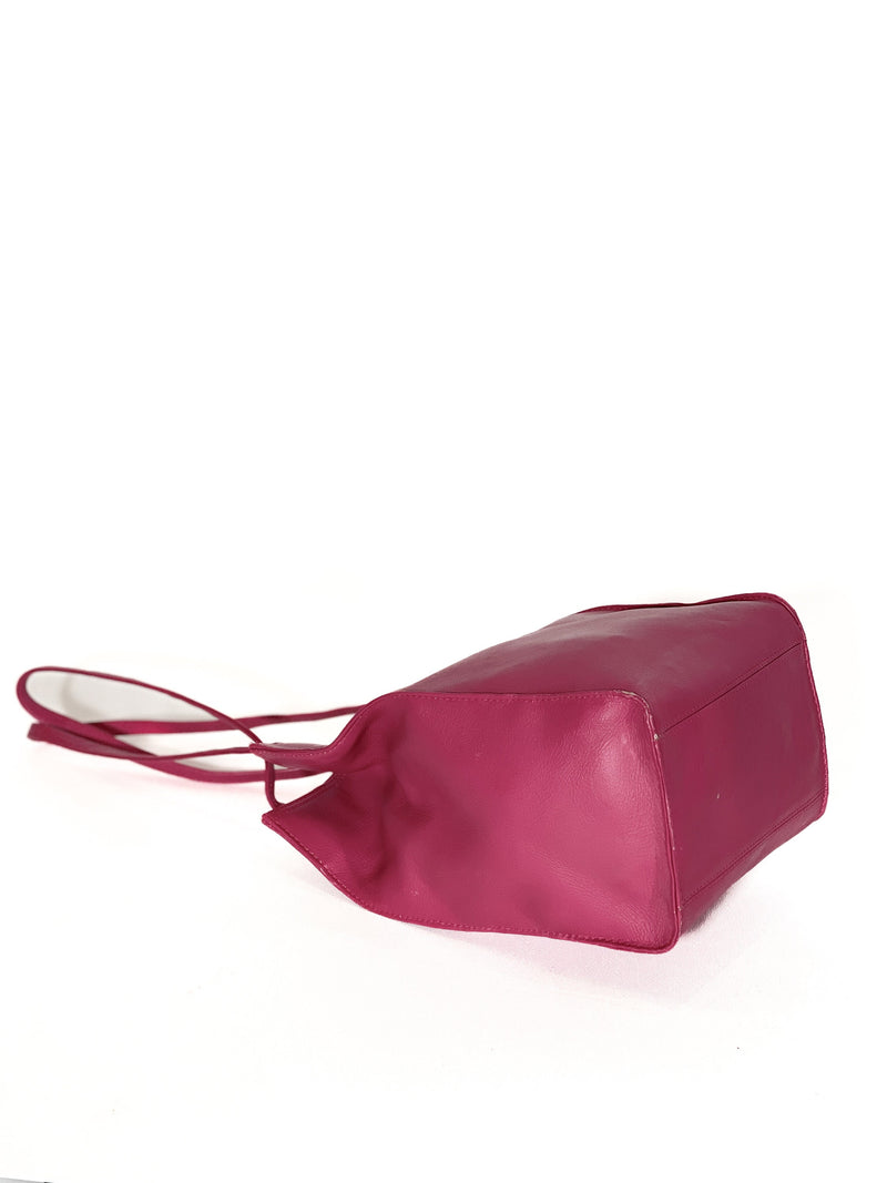 Hot Pink Leather Purse Paper Bag Tote Small Shoulder Bag