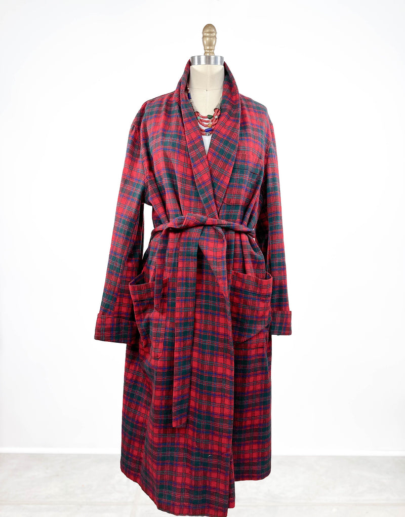 PENDLETON 1950s Vintage Plaid Robe Tartan Dress Coat Unisex Wool Smoking Jacket Sz. Large Free Size