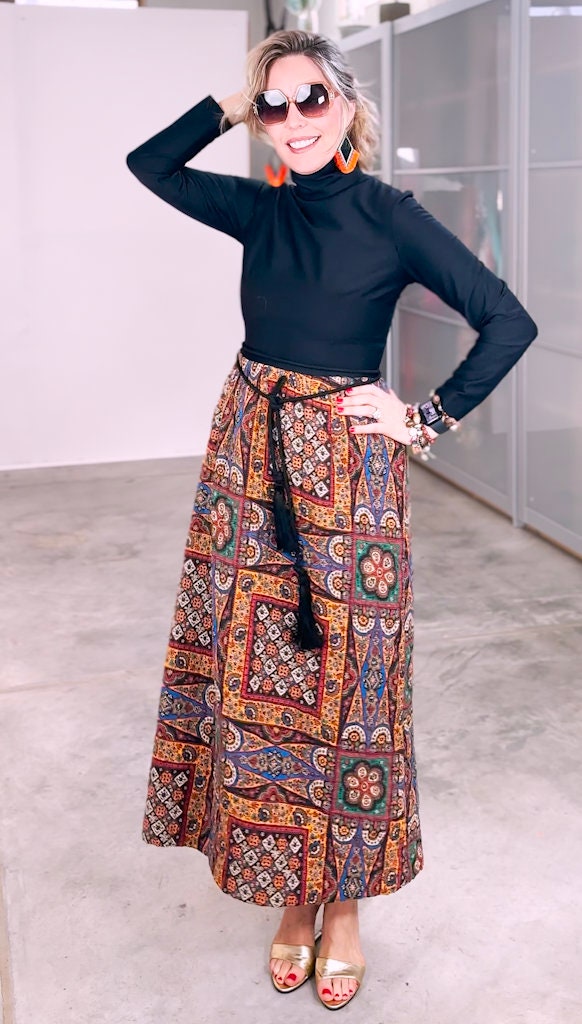 Vintage 70s Dress Boho Maxi Dress Quilted Patchwork Abstract Floral Turtleneck Winter Dress Size S Sz. 4 Vintage 70s Dress Boho Maxi Dress Quilted Patchwork Abstract Floral Turtleneck Winter Dress Size S Sz. 4