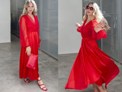 Red Dress Vintage 70s Maxi Party Dress New Years Christmas Dress Size S/M Sz. 4