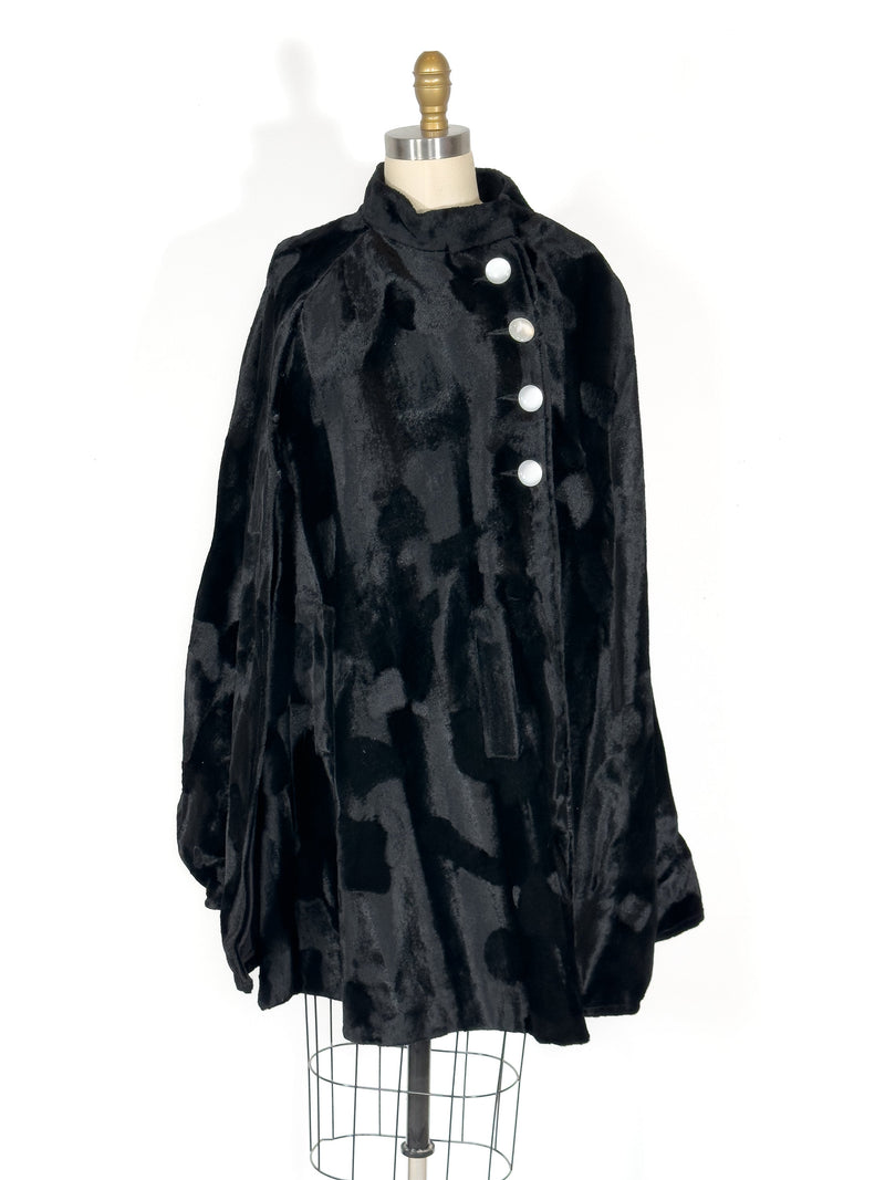 Vintage Coat 1950s Swing Coat Black Velvet Opera Jacket Wrap Cape Free Size