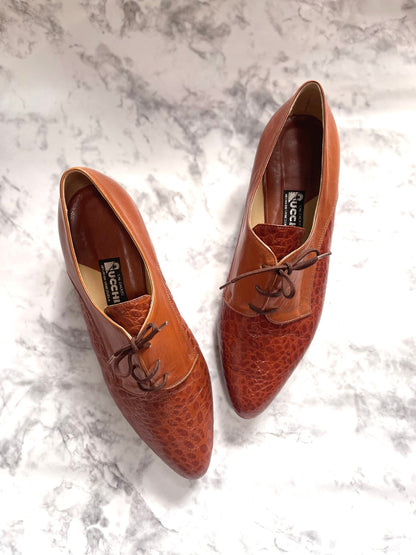 Leather loafers Size 7.5 Pointed Toe Lace up Ankle Booties Kitten Heel PUCCHI Flats Short Heels Sz 7 1/2