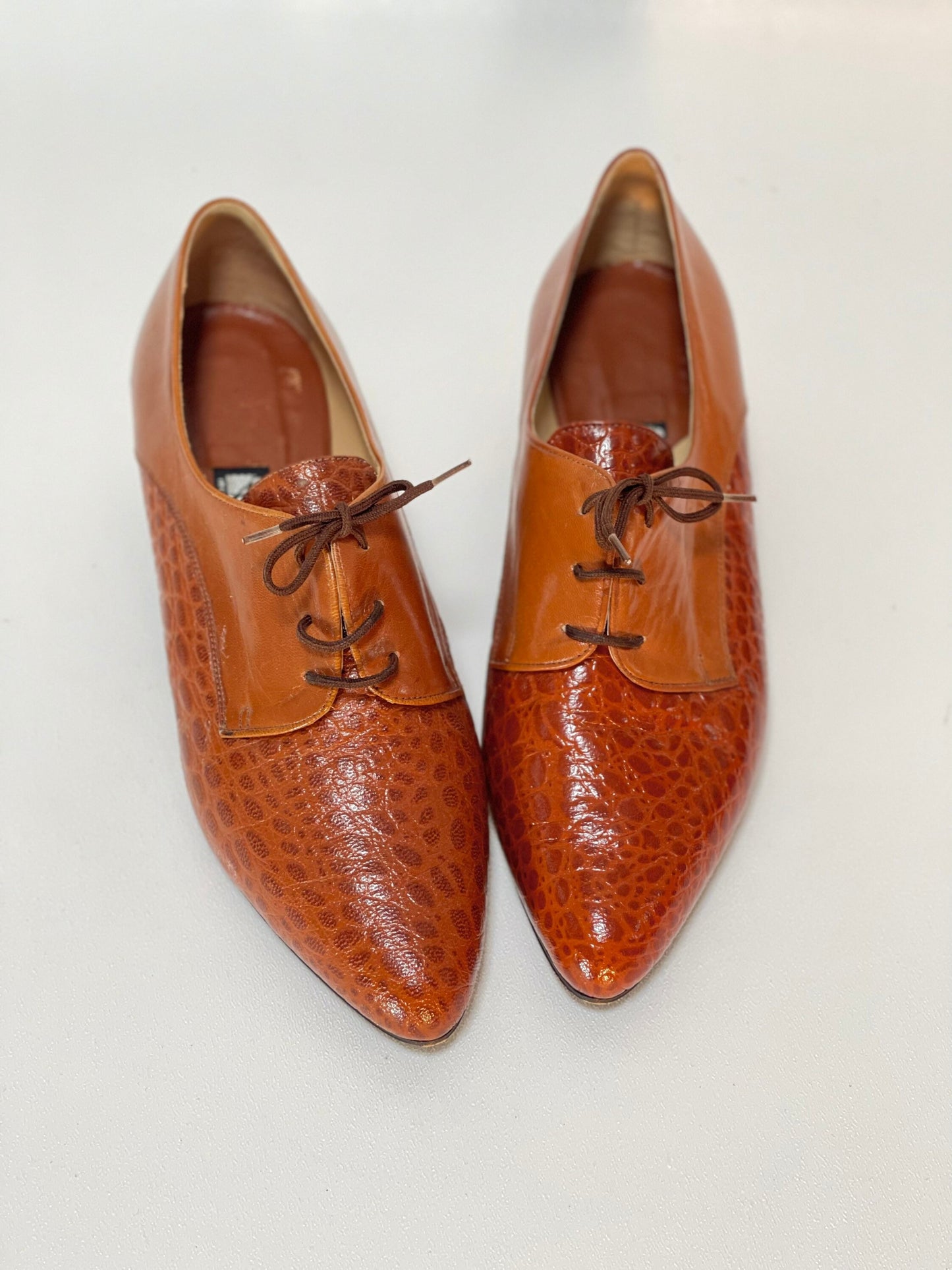 Leather loafers Size 7.5 Pointed Toe Lace up Ankle Booties Kitten Heel PUCCHI Flats Short Heels Sz 7 1/2