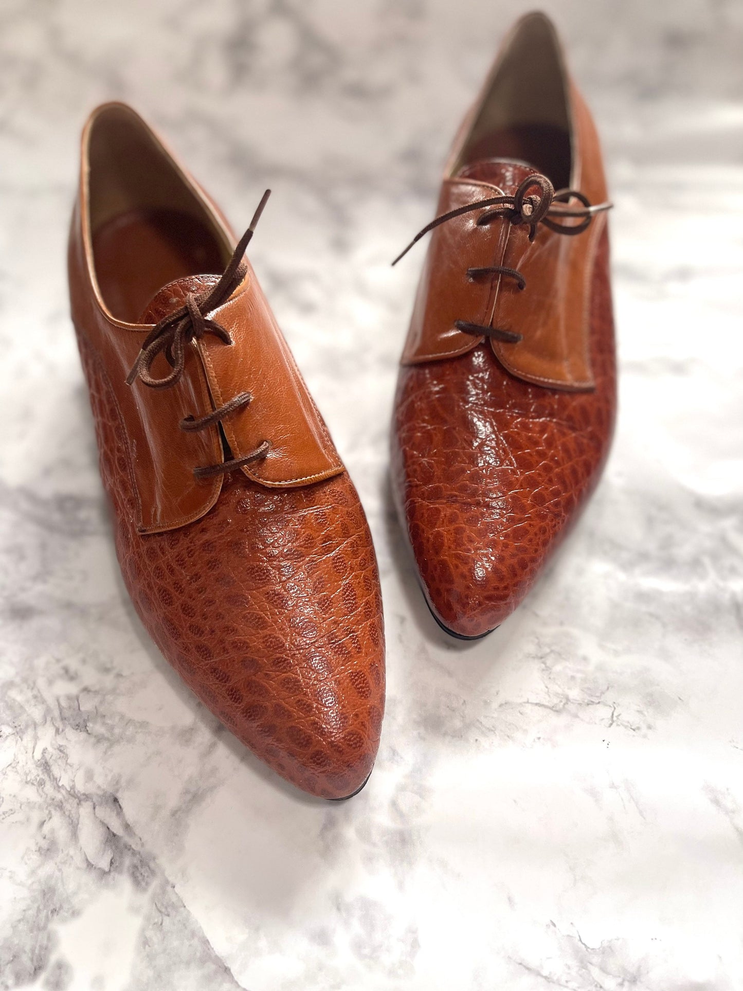 Leather loafers Size 7.5 Pointed Toe Lace up Ankle Booties Kitten Heel PUCCHI Flats Short Heels Sz 7 1/2