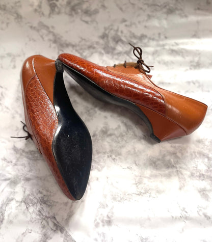 Leather loafers Size 7.5 Pointed Toe Lace up Ankle Booties Kitten Heel PUCCHI Flats Short Heels Sz 7 1/2