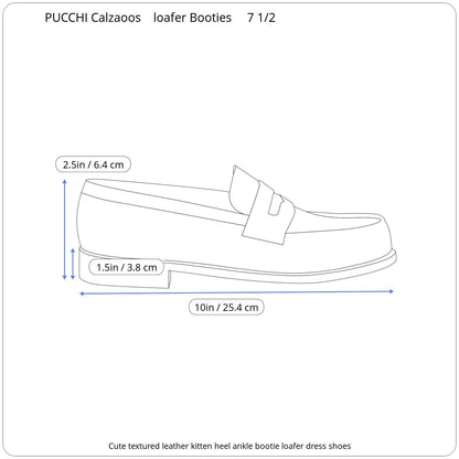 Leather loafers Size 7.5 Pointed Toe Lace up Ankle Booties Kitten Heel PUCCHI Flats Short Heels Sz 7 1/2