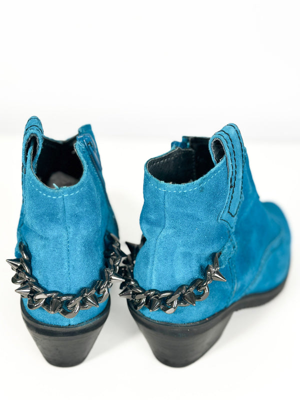 Aqua Ankle Boots Sz. 6.5 Vintage 90s Turquoise Blue Booties Short Cowgirl Boots Size 6 1/2