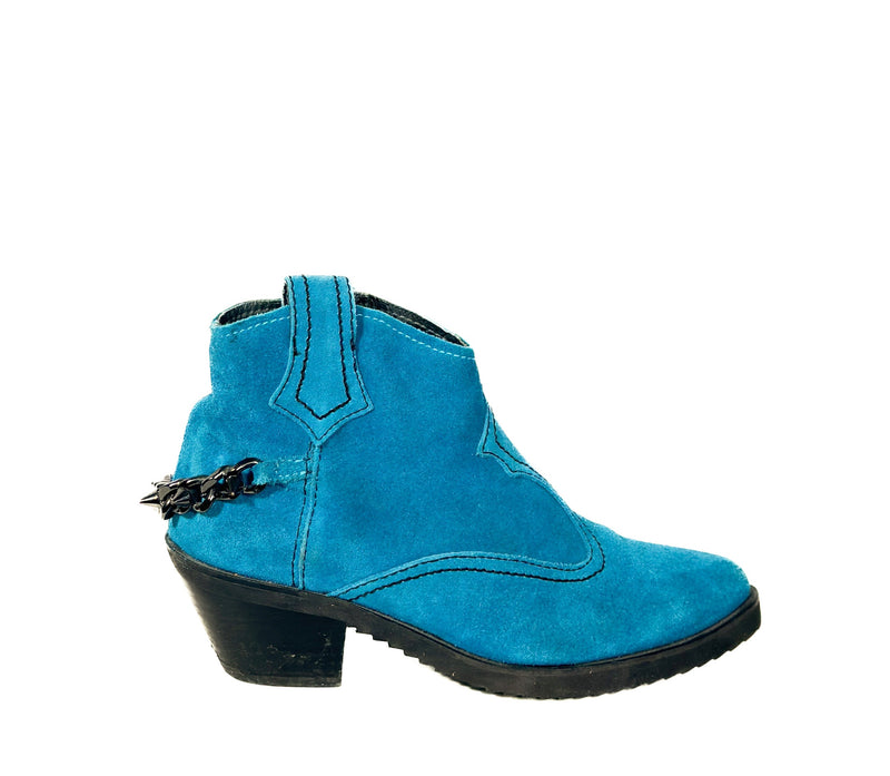 Aqua Ankle Boots Sz. 6.5 Vintage 90s Turquoise Blue Booties Short Cowgirl Boots Size 6 1/2