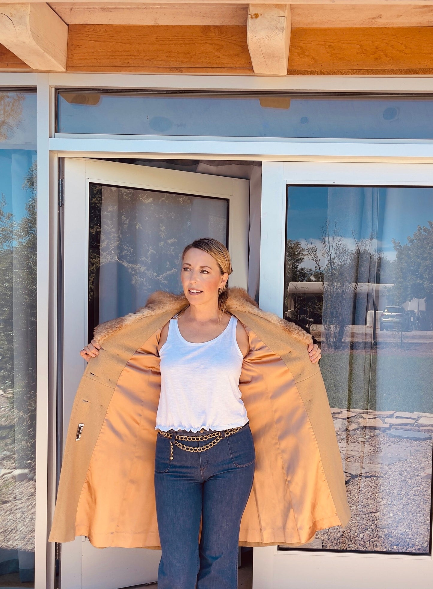 Vintage Fur Peacoat Tan Trench Coat Sz. 4/6 1970s Dress Jacket Size Medium