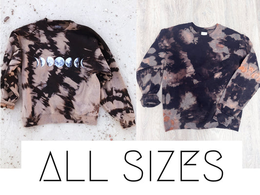 Bleach Out Sweatshirt Tie Dye Oversized Sweatshirt MOON Black and Tan Sweater All Sizes