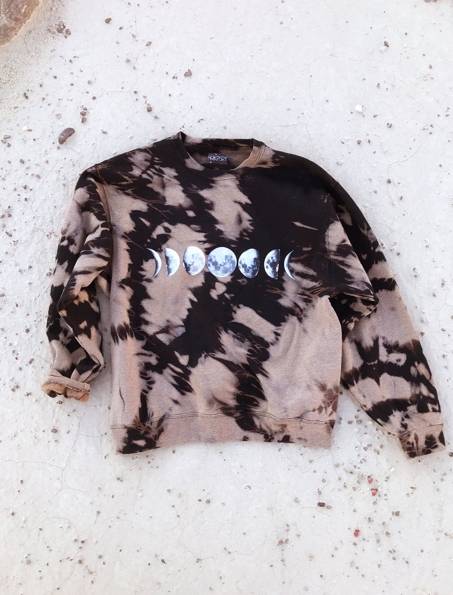 Tie Dye Sweatshirt MOON PHASE Bleach Out Oversized Sweatshirt Black and Tan Sweater All Sizes