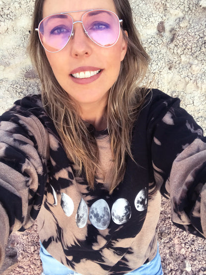 Tie Dye Sweatshirt MOON PHASE Bleach Out Oversized Sweatshirt Black and Tan Sweater All Sizes