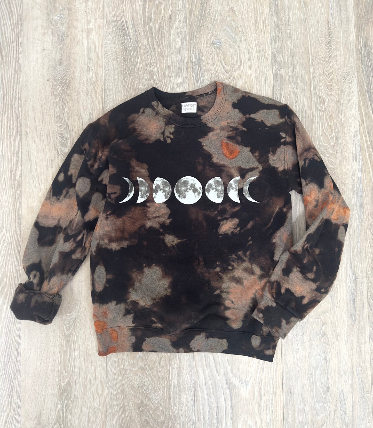 Tie Dye Sweatshirt MOON PHASE Bleach Out Oversized Sweatshirt Black and Tan Sweater All Sizes