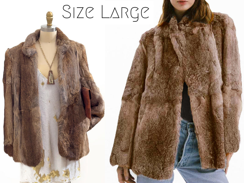 Vintage Fur Coat Fuzzy Brown 1970s Winter Coat Size Large