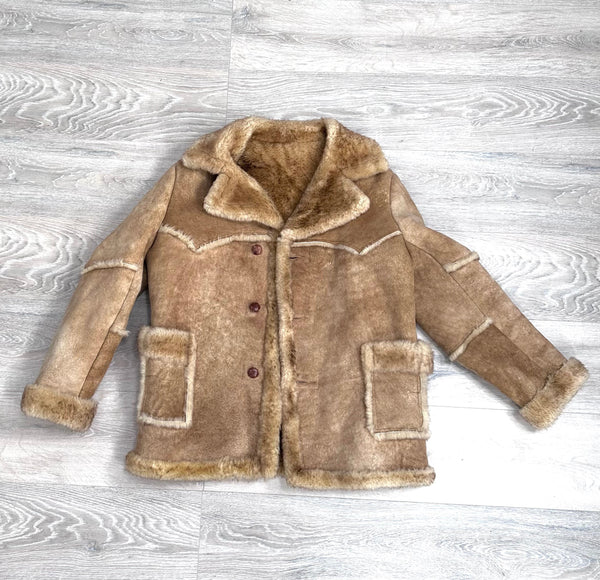 Shearling Fur Coat Mens Sz. XL SHEEPSKIN Wool Vintage Jacket Size XL