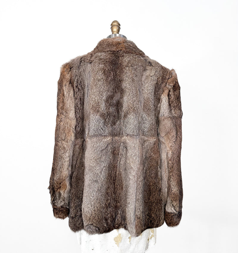 Vintage Fur Coat Fuzzy Brown 1970s Winter Coat Size Large
