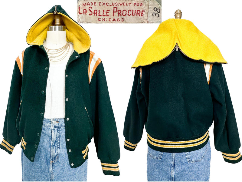 Vintage 1930s/40s Varsity Letterman Jacket Green Gold College Sports Jacket Collegiate Size S/M