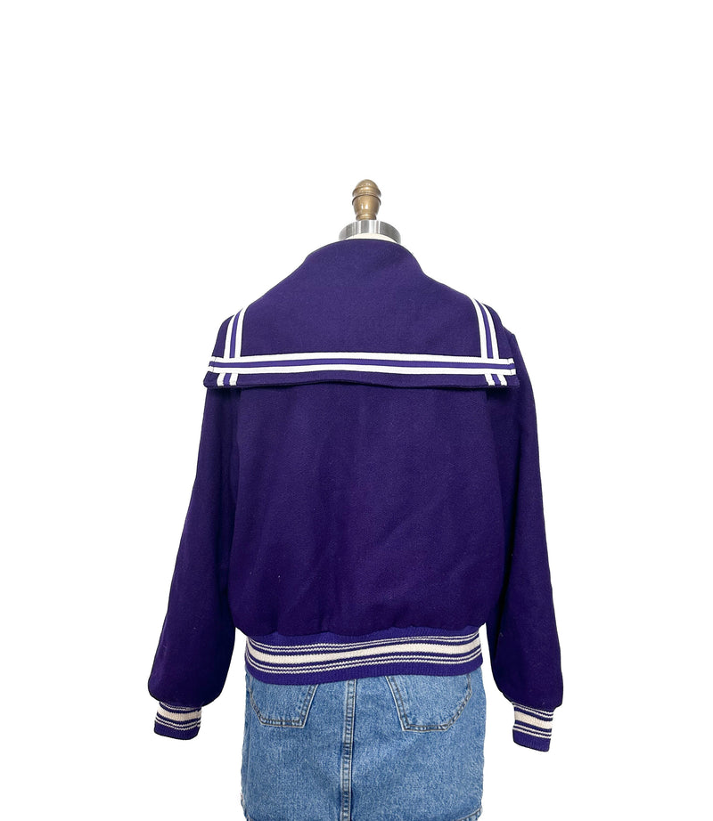 Vintage 1950s Varsity Letterman Jacket Purple White College Sports