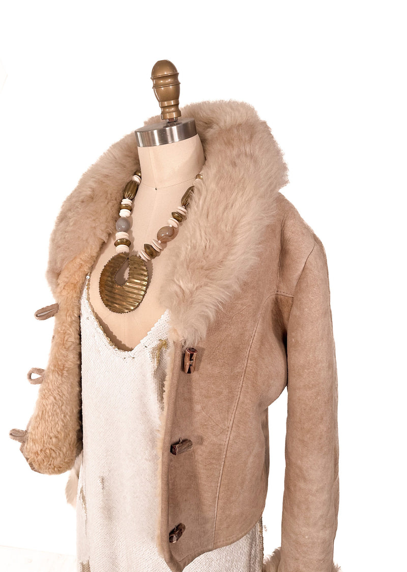SHEARLING Coat Sheepskin Vintage 1970s Fur Cropped Jacket Size 4/6 Or Small/Medium