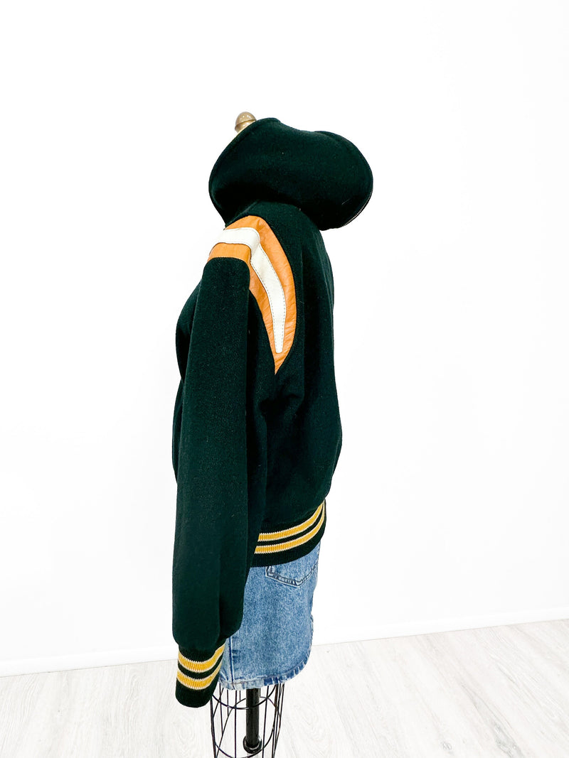 Vintage 1930s/40s Varsity Letterman Jacket Green Gold College Sports Jacket Collegiate Size S/M