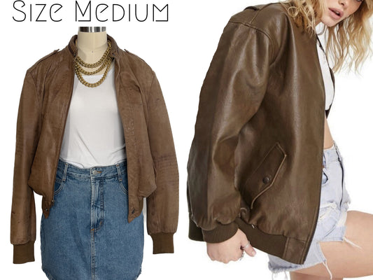 Leather Bomber Jacket Aviator Vintage 1970s Suede Cropped Flight Jacket Size Medium