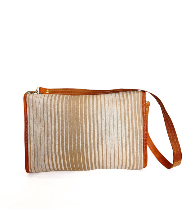 Convertible Purse Leather and Canvas Stripe Minimalist Convertible Shoulder Bag Clutch Vintage ITALIAN Purse