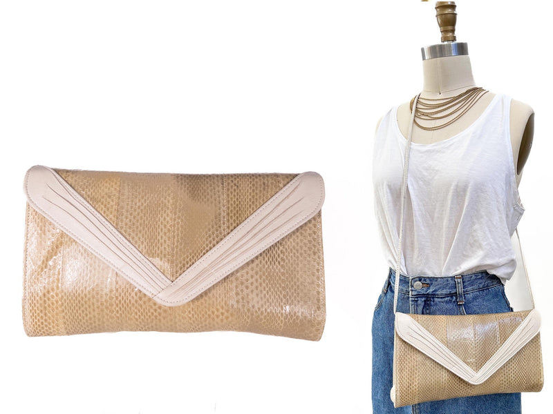 Snakeskin Purse Crossbody Clutch Vintage Purse Beige Evening Bag 1970s FIREGYPSY VINTAGE