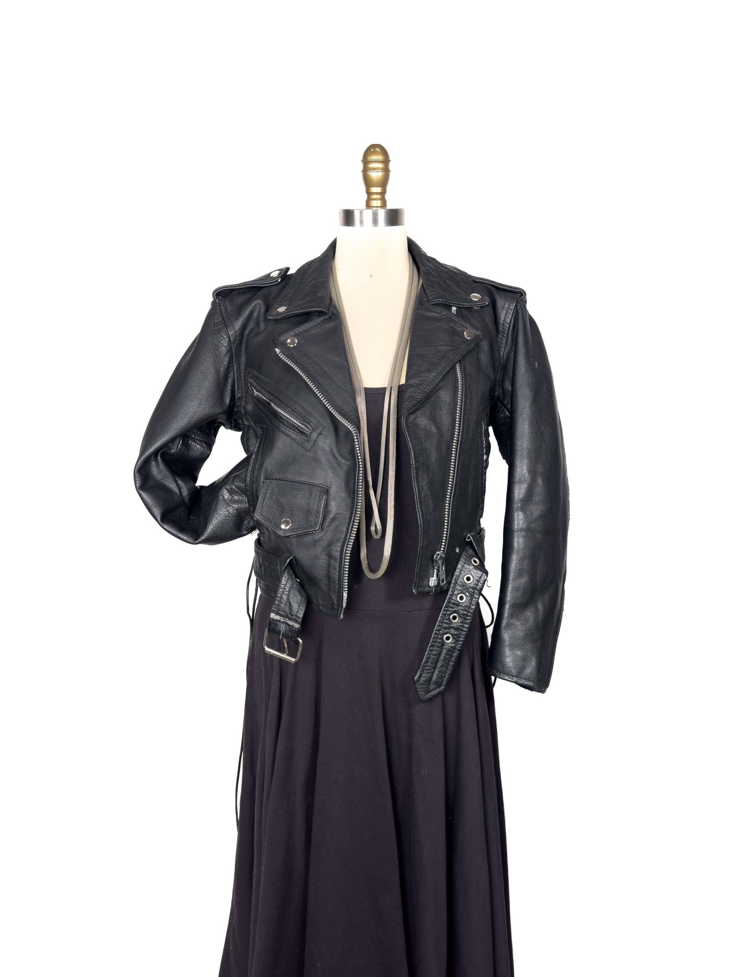 Vintage MOTO Leather Jacket Size Small Black Motorcycle Biker Cropped Jacket Sz. S