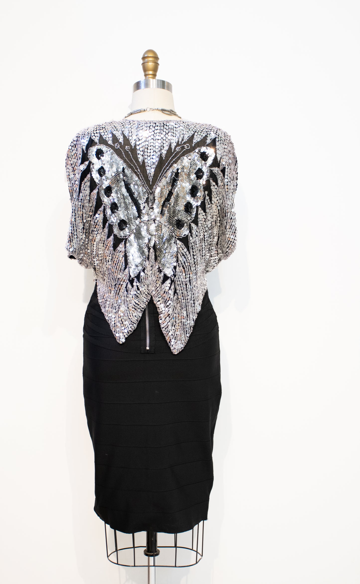 Vintage Silk Sequins Butterfly Blouse Vintage India Gauze 70s-80s Summer Festival Crop Top