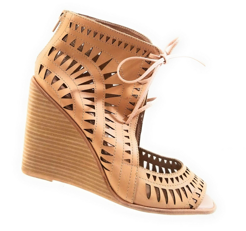 Jeffrey Campbell Cutout Heels Rodillo Beige Tan Leather Wedge Sandals Size 9
