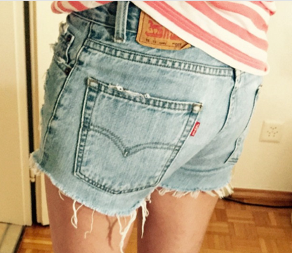 LEVI'S Shorts Denim Cutoff Tattered Blue 1970s Distressed Highwaist High Cut Jean Shorts