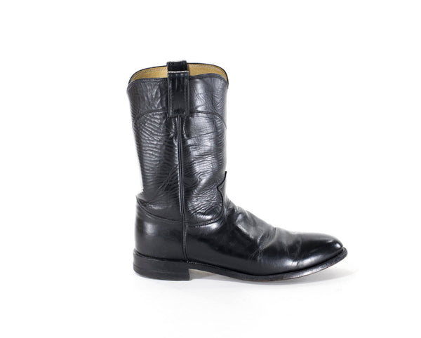 Black Leather Cowboy Boots Sz. 8 JUSTIN Western Rocker Boots Womens Size 8