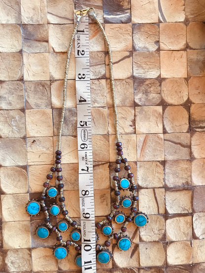 Vintage Necklace Turkish Turquoise Medallion Golden Brass BOHO Statement Vintage Necklace