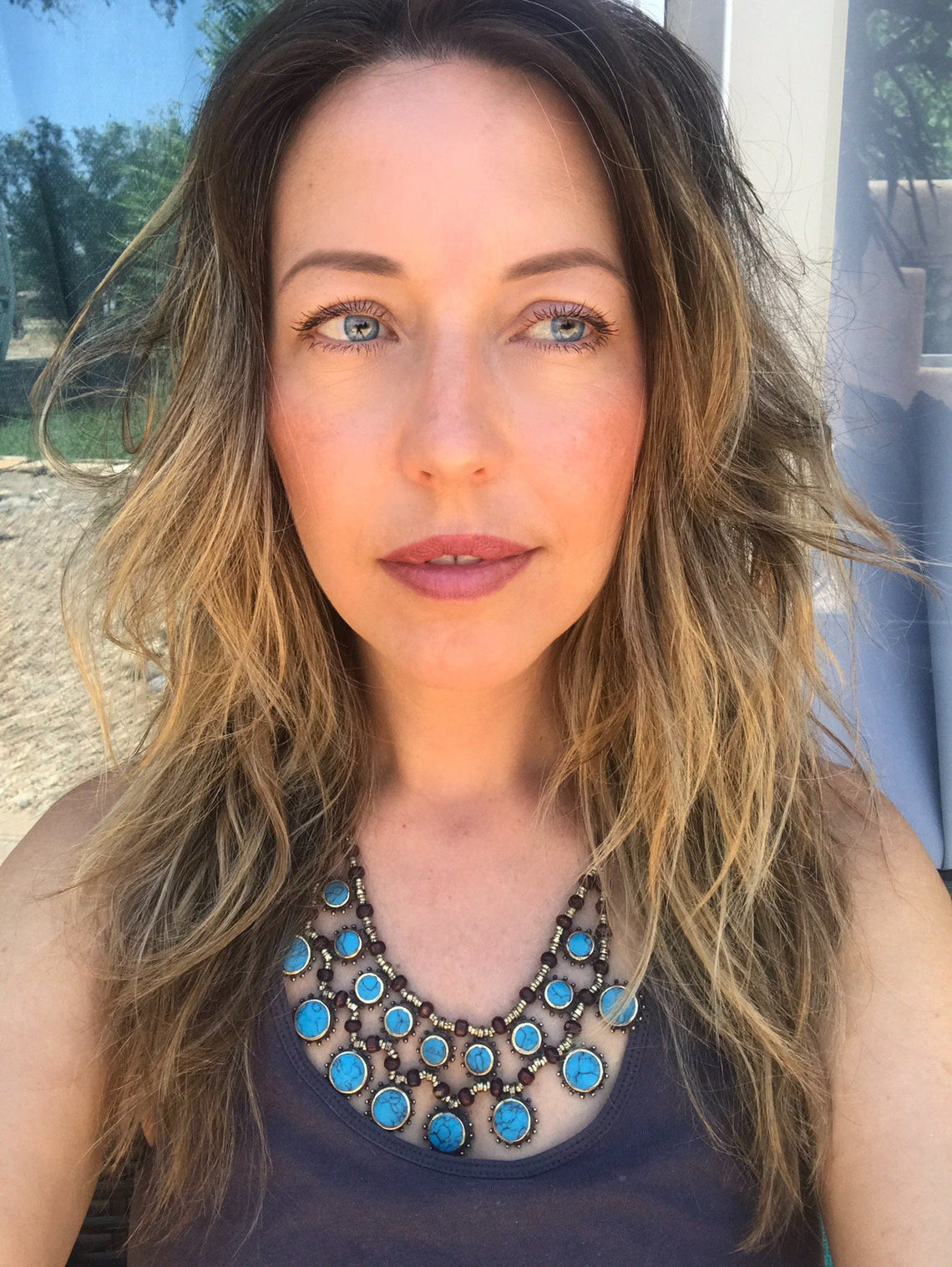 Vintage Necklace Turkish Turquoise Medallion Golden Brass BOHO Statement Vintage Necklace