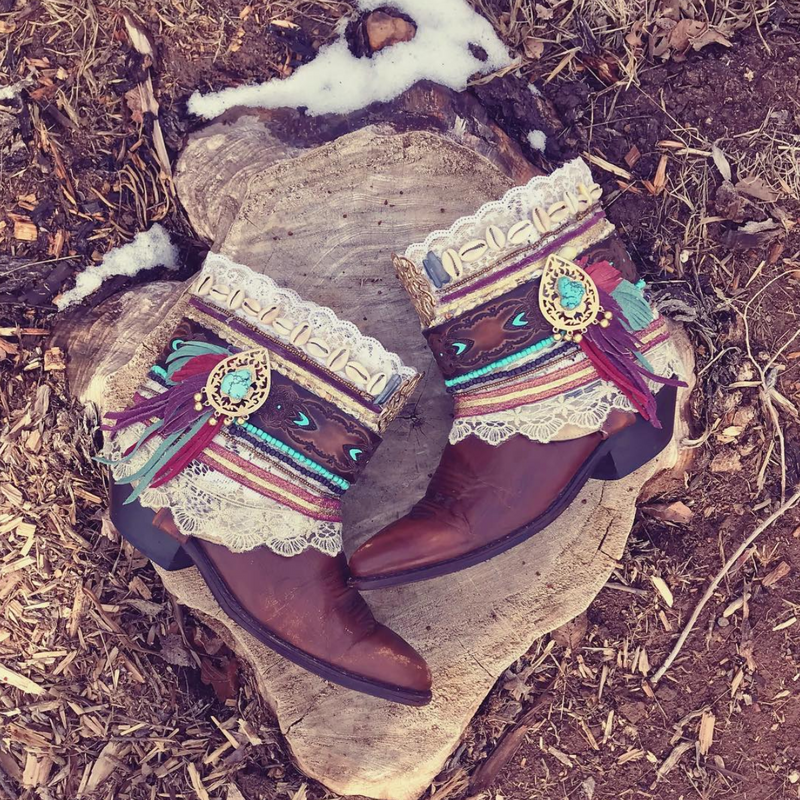 Decorated Cowboy Boots Vintage Boots Boho Festival Boots Custom