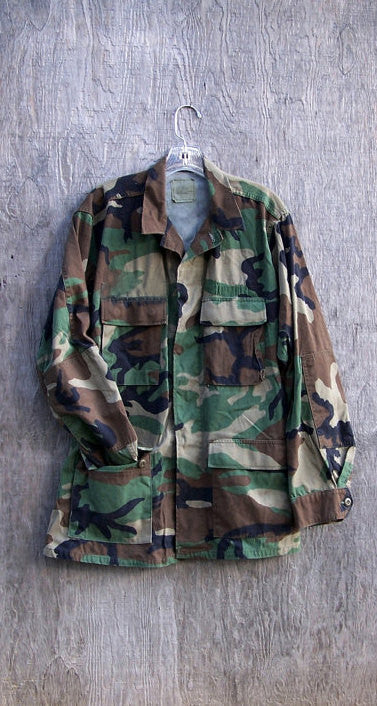 Vintage Camo Jacket 90s Military Authentic Army Issued Slouchy Grunge Button Down All Sizes XXS(mens)/XS(womens) / Add Name PATCH(with 2 Arm Patch)