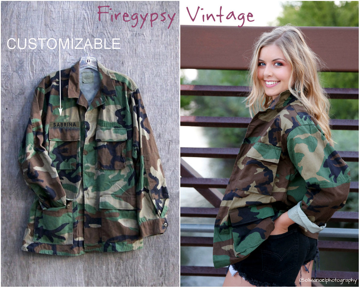 Vintage Camo Jacket 90s Military Army Issued Slouchy Grunge Button Down All Sizes