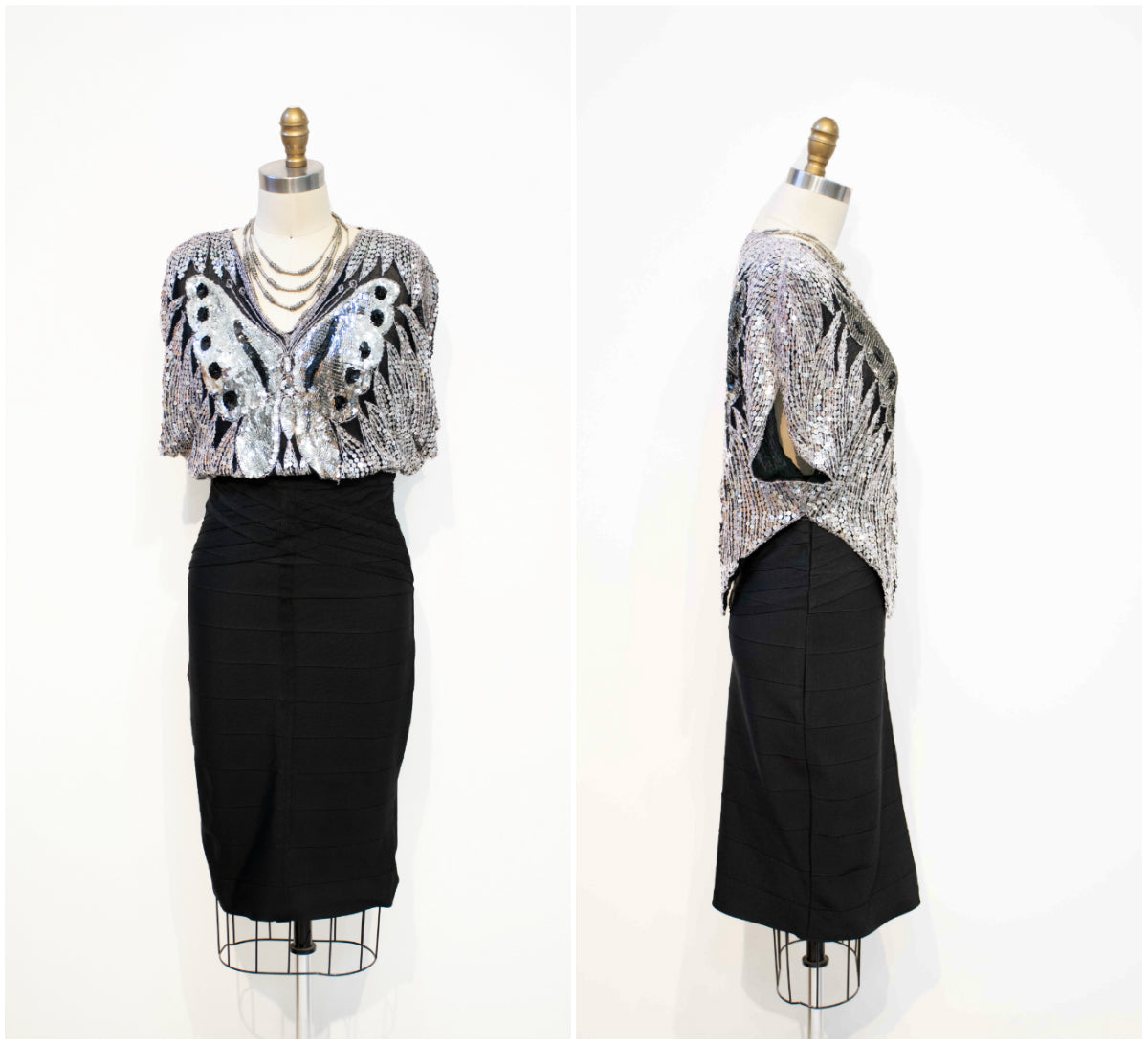 Vintage Silk Sequins Butterfly Blouse Vintage India Gauze 70s-80s Summer Festival Crop Top