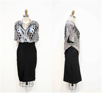 Vintage Silk Sequins Butterfly Blouse Vintage India Gauze 70s-80s Summer Festival Crop Top