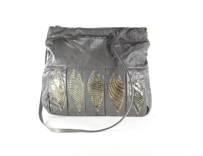 Vintage Gray Leather Bag Convertible Crossbody Clutch Purse  Snakeskin Satchel