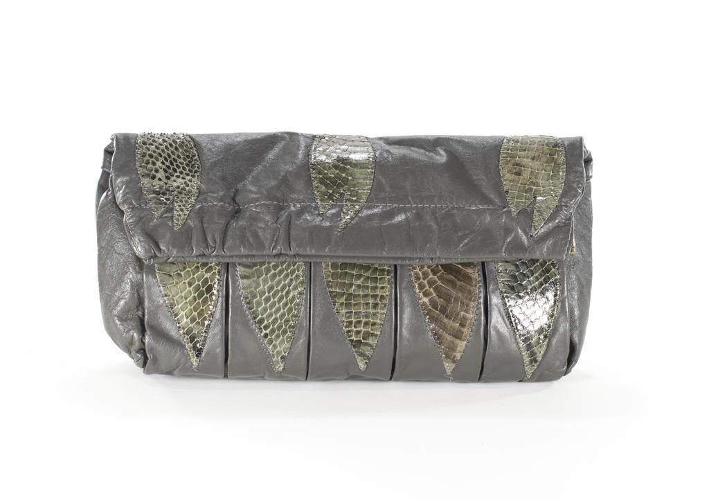 Vintage Gray Leather Bag Convertible Crossbody Clutch Purse  Snakeskin Satchel