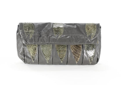 Vintage Gray Leather Bag Convertible Crossbody Clutch Purse  Snakeskin Satchel