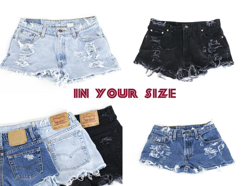 Vintage LEVI Denim Cutoff Shorts Tattered Blue Custom-fit Jean Shorts